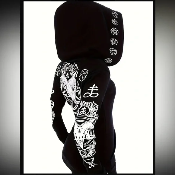 NWOT Mystical Baphomet Print Black Gothic Jacket - Picture 2 of 15